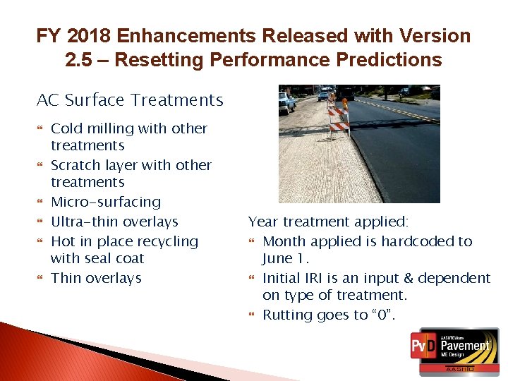 FY 2018 Enhancements Released with Version 2. 5 – Resetting Performance Predictions AC Surface