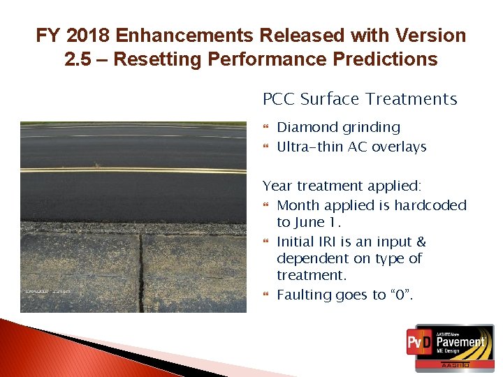 FY 2018 Enhancements Released with Version 2. 5 – Resetting Performance Predictions PCC Surface