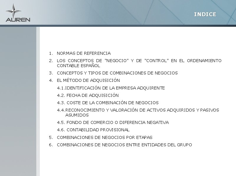 INDICE 1. NORMAS DE REFERENCIA 2. LOS CONCEPTOS DE “NEGOCIO” Y DE “CONTROL” EN