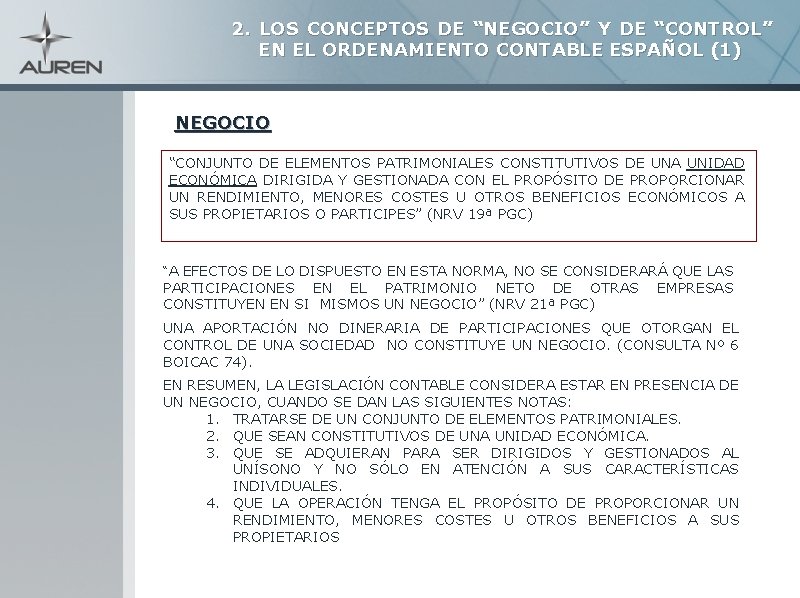 2. LOS CONCEPTOS DE “NEGOCIO” Y DE “CONTROL” EN EL ORDENAMIENTO CONTABLE ESPAÑOL (1)
