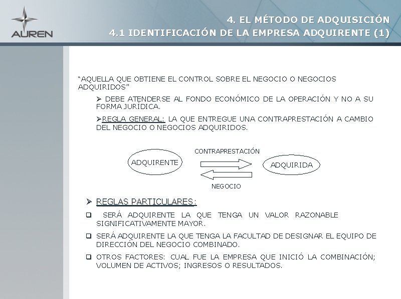 4. EL MÉTODO DE ADQUISICIÓN 4. 1 IDENTIFICACIÓN DE LA EMPRESA ADQUIRENTE (1) “AQUELLA