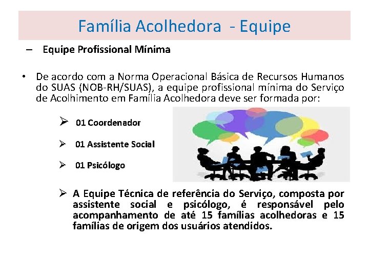 Família Acolhedora - Equipe – Equipe Profissional Mínima • De acordo com a Norma Família Acolhedora - Equipe – Equipe Profissional Mínima • De acordo com a Norma