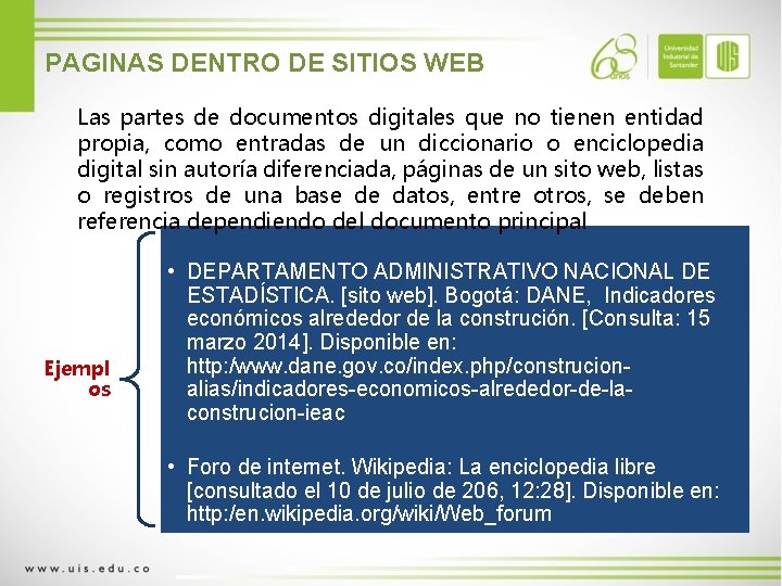 PAGINAS DENTRO DE SITIOS WEB Las partes de documentos digitales que no tienen entidad