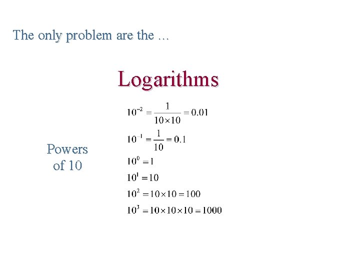 The only problem are the … Logarithms Powers of 10 
