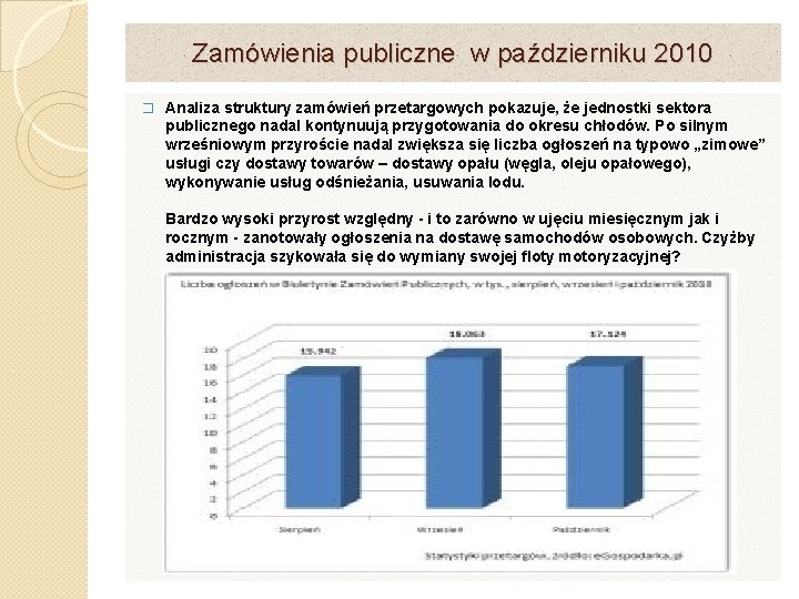 Zamówienia publiczne w październiku 2010 � Analiza struktury zamówień przetargowych pokazuje, że jednostki sektora