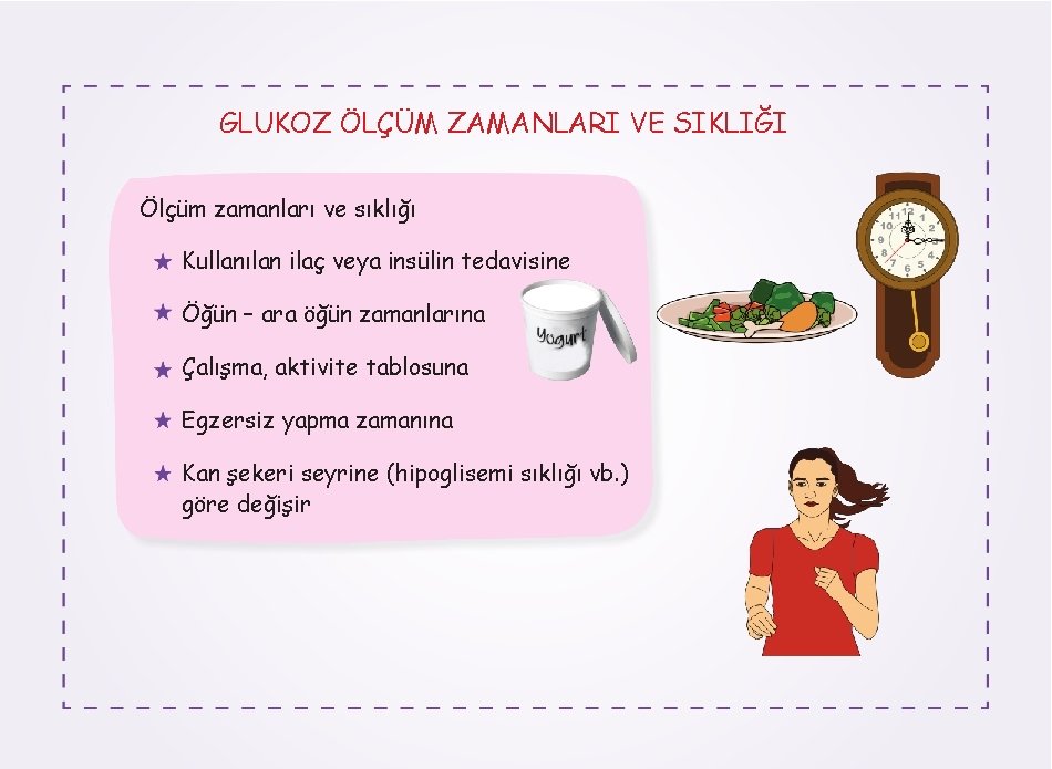 GLUKOZ ÖLÇÜM ZAMANLARI VE SIKLIĞI Ölçüm zamanları ve sıklığı Kullanılan ilaç veya insülin tedavisine