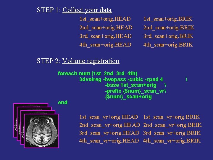 STEP 1: Collect your data 1 st_scan+orig. HEAD 2 nd_scan+orig. HEAD 3 rd_scan+orig. HEAD