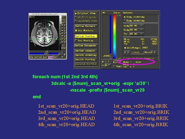 foreach num (1 st 2 nd 3 rd 4 th) 3 dcalc -a {$num}_scan_vr+orig