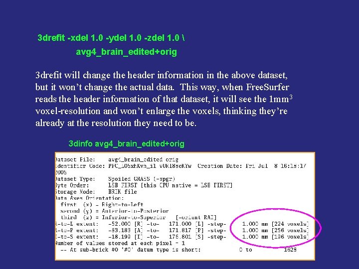 3 drefit -xdel 1. 0 -ydel 1. 0 -zdel 1. 0  avg 4_brain_edited+orig