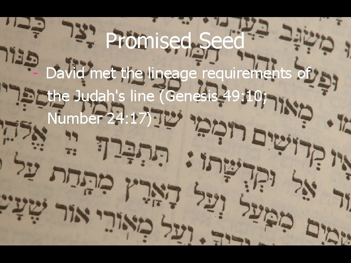 Promised Seed - David met the lineage requirements of the Judah's line (Genesis 49: