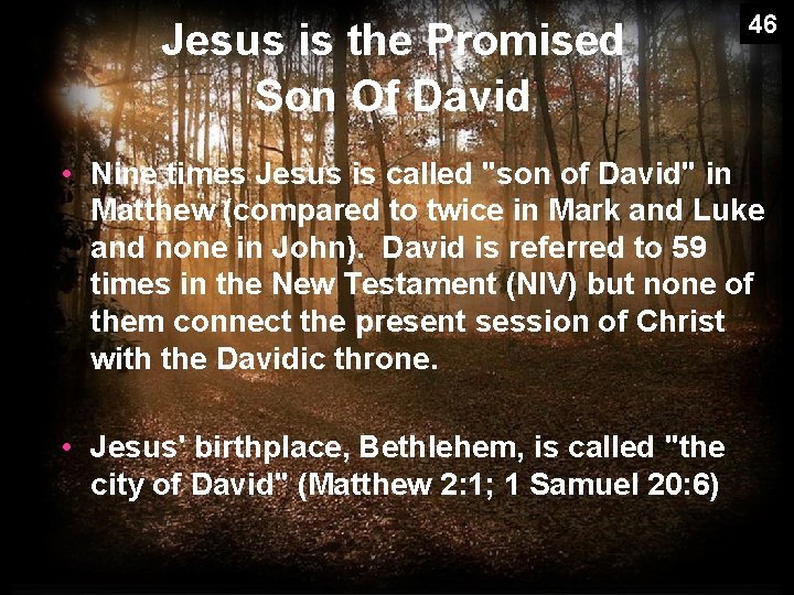 Jesus is the Promised Son Of David 46 • Nine times Jesus is called