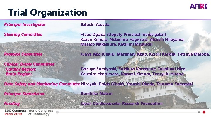 Trial Organization Principal Investigator Satoshi Yasuda Steering Committee Hisao Ogawa (Deputy Principal Investigator), Kazuo