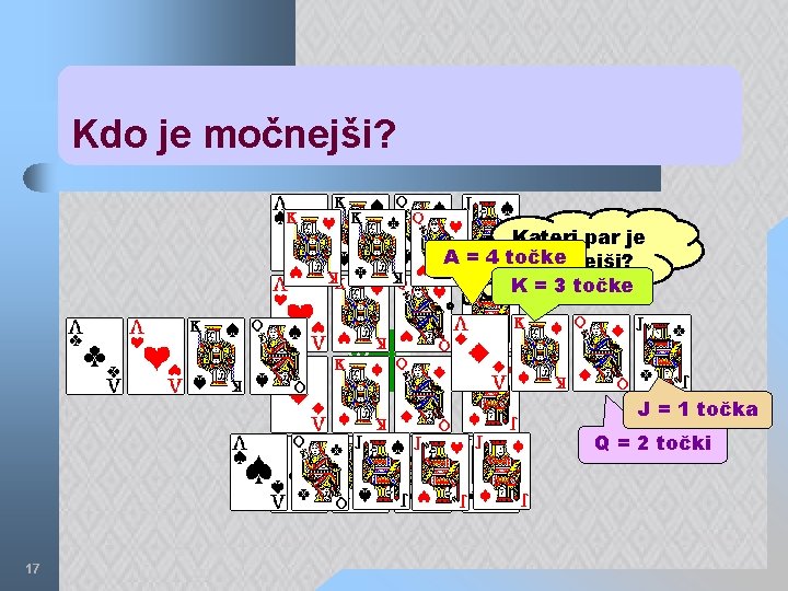 Kdo je močnejši? Kateri par je A = 4 točke močnejši? K = 3