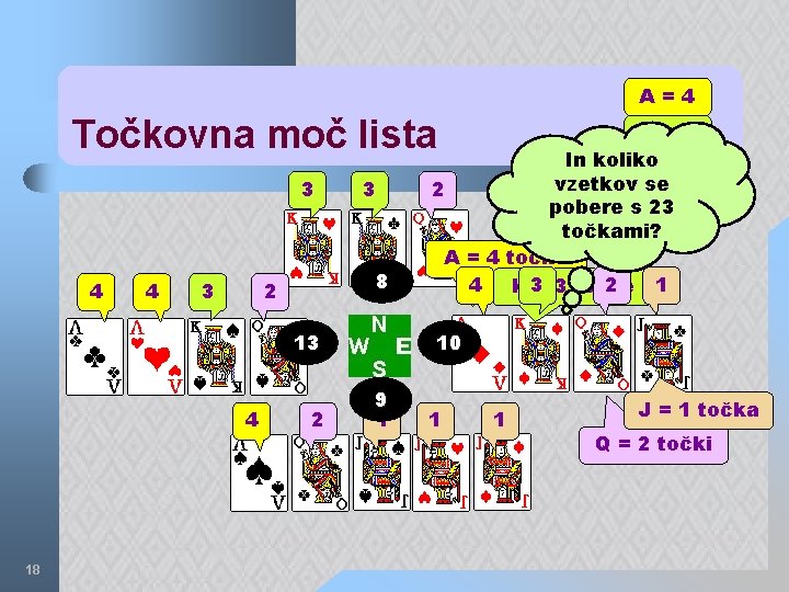 A=4 Točkovna moč lista 3 4 4 3 3 8 2 13 4 18