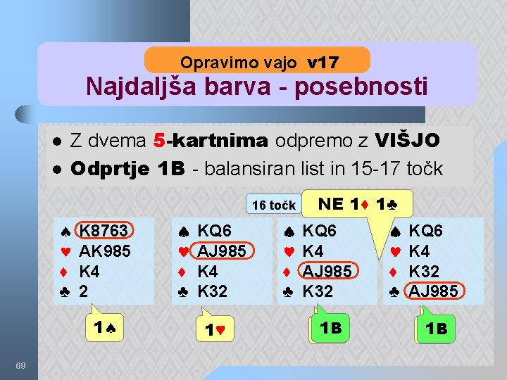 Opravimo vajo v 17 Najdaljša barva - posebnosti l l Z dvema 5 -kartnima