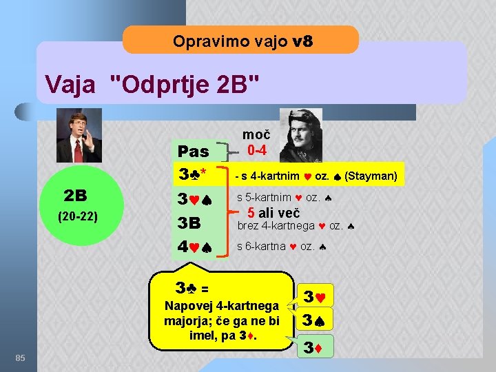Opravimo vajo v 8 Vaja "Odprtje 2 B" 2 B (20 -22) Pas 3♣*
