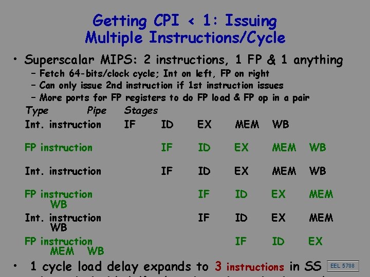 Getting CPI < 1: Issuing Multiple Instructions/Cycle • Superscalar MIPS: 2 instructions, 1 FP