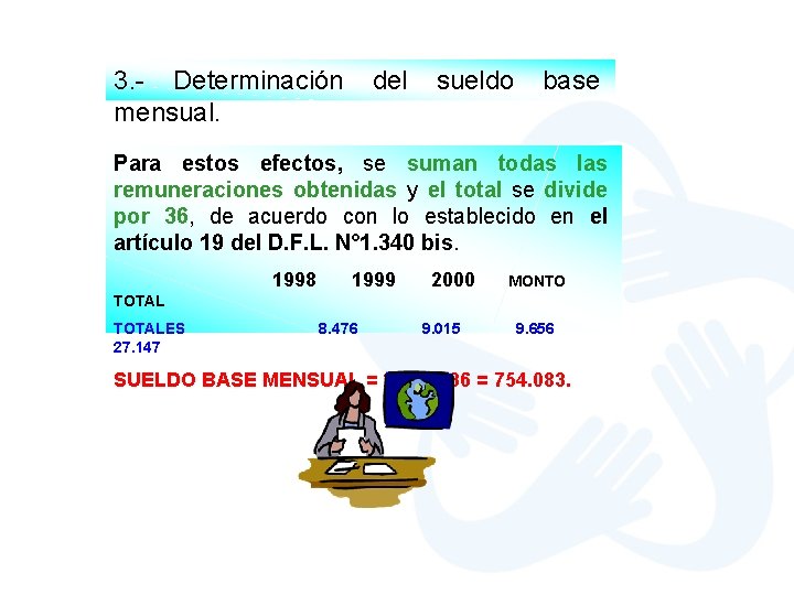 3. - Determinación mensual. del sueldo base Para estos efectos, se suman todas las