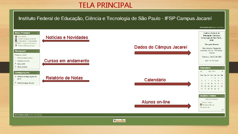 TELA PRINCIPAL Notícias e Novidades Dados do Câmpus Jacareí Cursos em andamento Relatório de