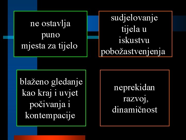 ne ostavlja puno mjesta za tijelo sudjelovanje tijela u iskustvu pobožastvenjenja blaženo gledanje kao