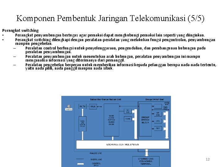 Komponen Pembentuk Jaringan Telekomunikasi (5/5) Perangkat switching • Perangkat penyambungan bertugas agar pemakai dapat