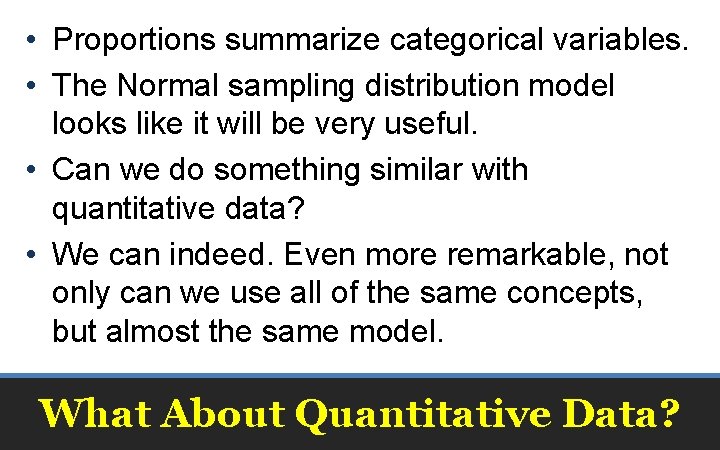  • Proportions summarize categorical variables. • The Normal sampling distribution model looks like