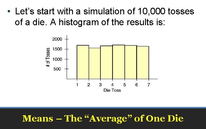  • Let’s start with a simulation of 10, 000 tosses of a die.
