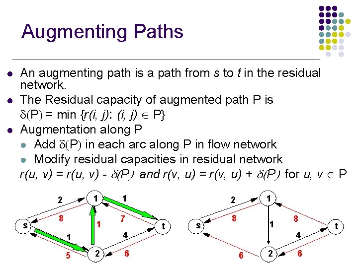 Augmenting Paths l l l An augmenting path is a path from s to