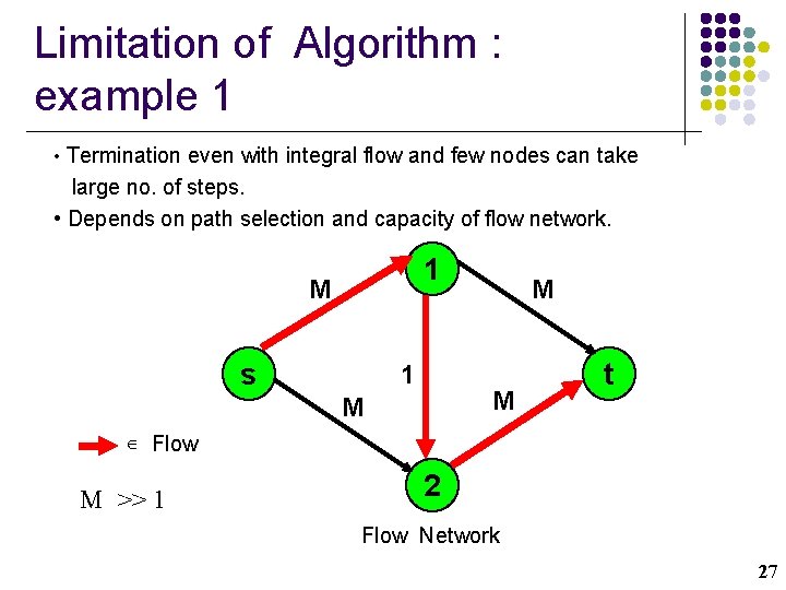 Limitation of Algorithm : example 1 • Termination even with integral flow and few