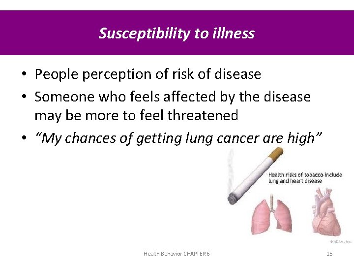 Susceptibility to illness • People perception of risk of disease • Someone who feels