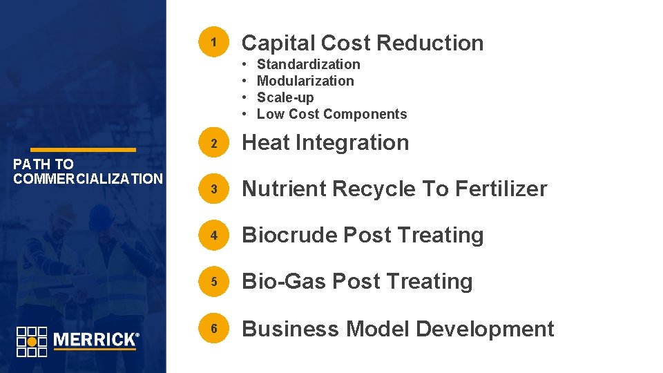 1 Capital Cost Reduction • • PATH TO COMMERCIALIZATION Standardization Modularization Scale-up Low Cost