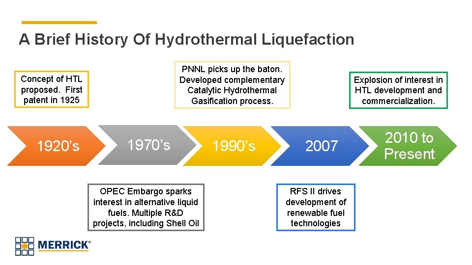 A Brief History Of Hydrothermal Liquefaction PNNL picks up the baton. Developed complementary Catalytic