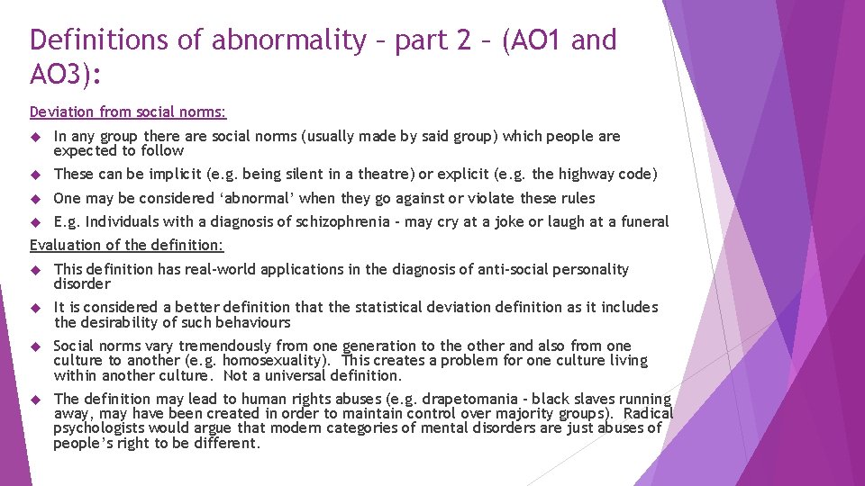 Definitions of abnormality – part 2 – (AO 1 and AO 3): Deviation from