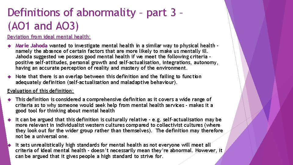 Definitions of abnormality – part 3 – (AO 1 and AO 3) Deviation from