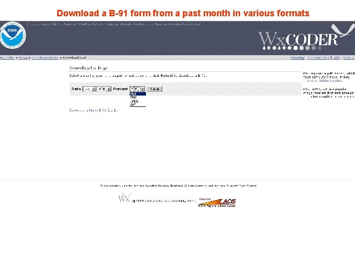 Download a B-91 form from a past month in various formats 