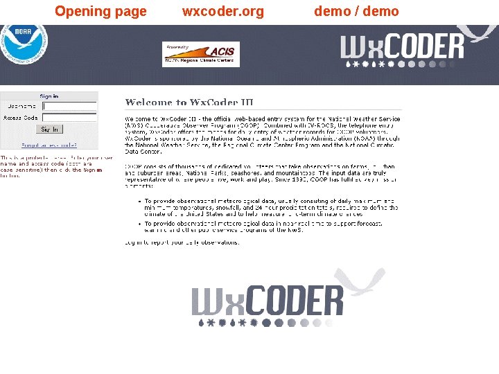 Opening page wxcoder. org demo / demo 