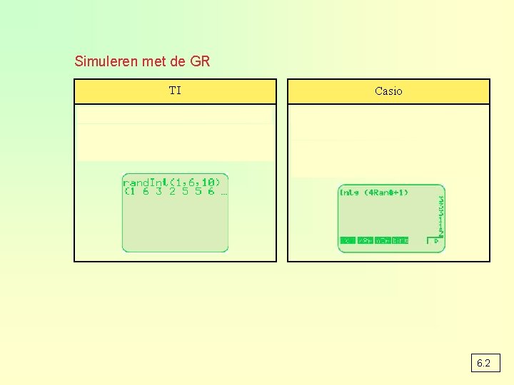 Simuleren met de GR TI MATH-PRB-menu rand. Int met rand. Int(1, 6, 10) krijg