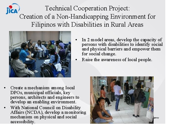 Technical Cooperation Project: Creation of a Non-Handicapping Environment for Filipinos with Disabilities in Rural