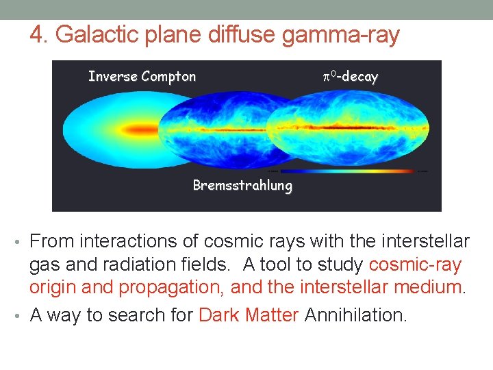 4. Galactic plane diffuse gamma-ray Inverse Compton p 0 -decay Bremsstrahlung • From interactions