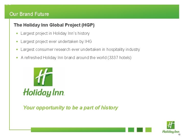 Our Brand Future The Holiday Inn Global Project (HGP) § Largest project in Holiday