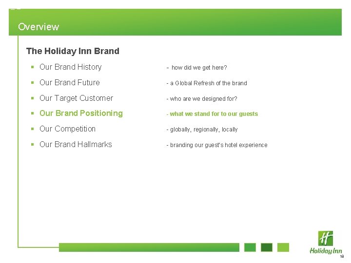 Overview The Holiday Inn Brand § Our Brand History - how did we get