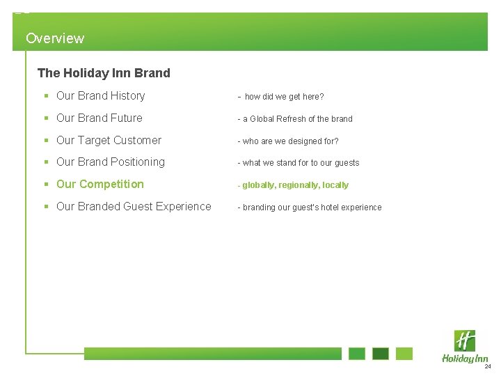 Overview The Holiday Inn Brand § Our Brand History - how did we get