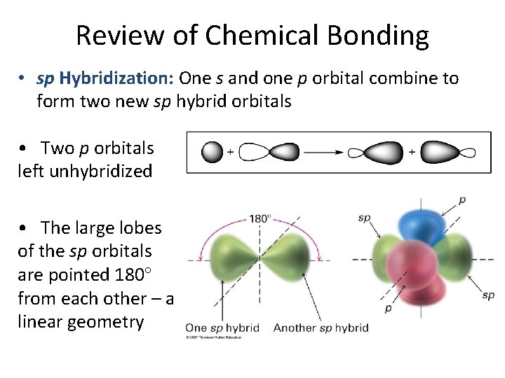 Review of Chemical Bonding • sp Hybridization: One s and one p orbital combine