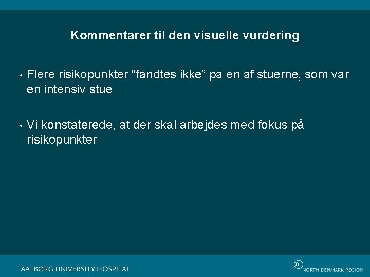Kommentarer til den visuelle vurdering • Flere risikopunkter “fandtes ikke” på en af stuerne,