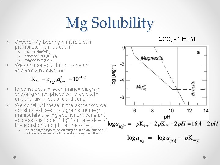 Mg Solubility • Several Mg-bearing minerals can precipitate from solution: o o o brucite,