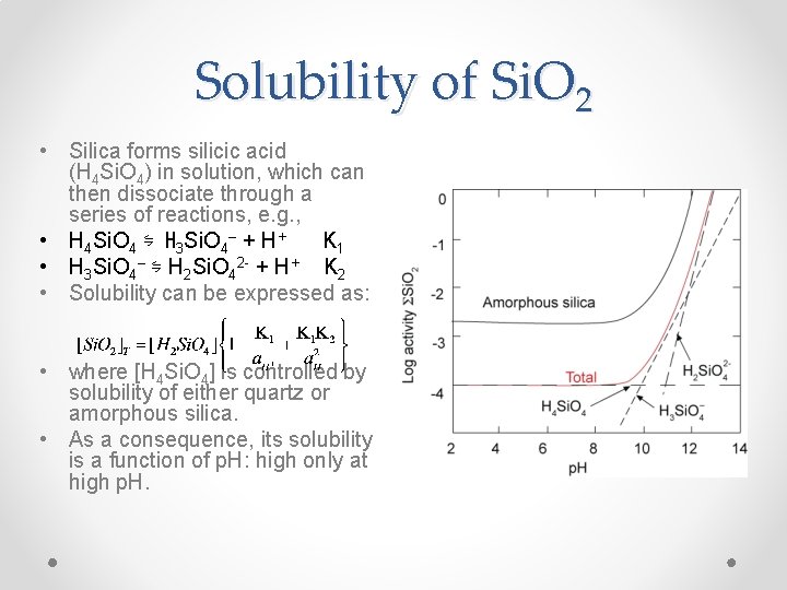 Solubility of Si. O 2 • Silica forms silicic acid (H 4 Si. O