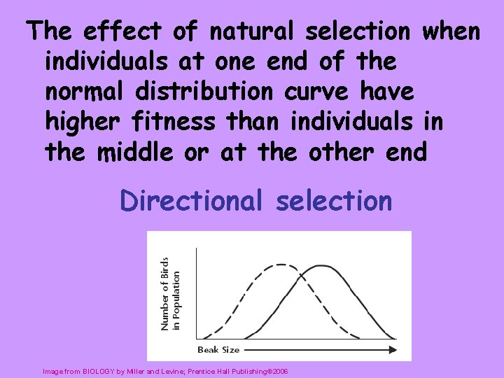 The effect of natural selection when individuals at one end of the normal distribution