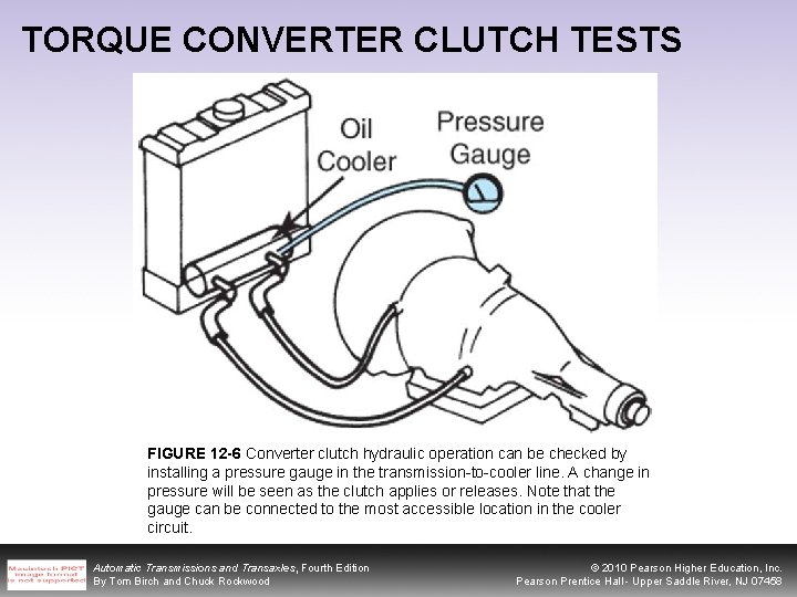 TORQUE CONVERTER CLUTCH TESTS FIGURE 12 -6 Converter clutch hydraulic operation can be checked