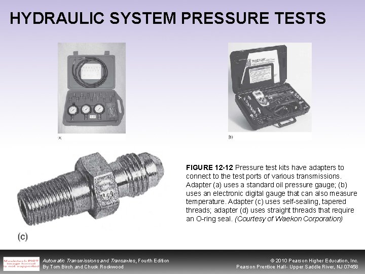 HYDRAULIC SYSTEM PRESSURE TESTS FIGURE 12 -12 Pressure test kits have adapters to connect
