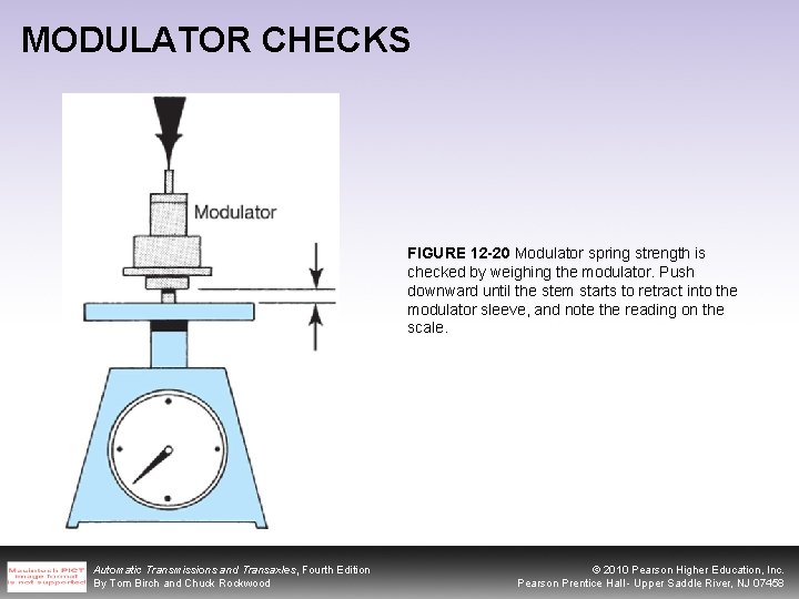 MODULATOR CHECKS FIGURE 12 -20 Modulator spring strength is checked by weighing the modulator.